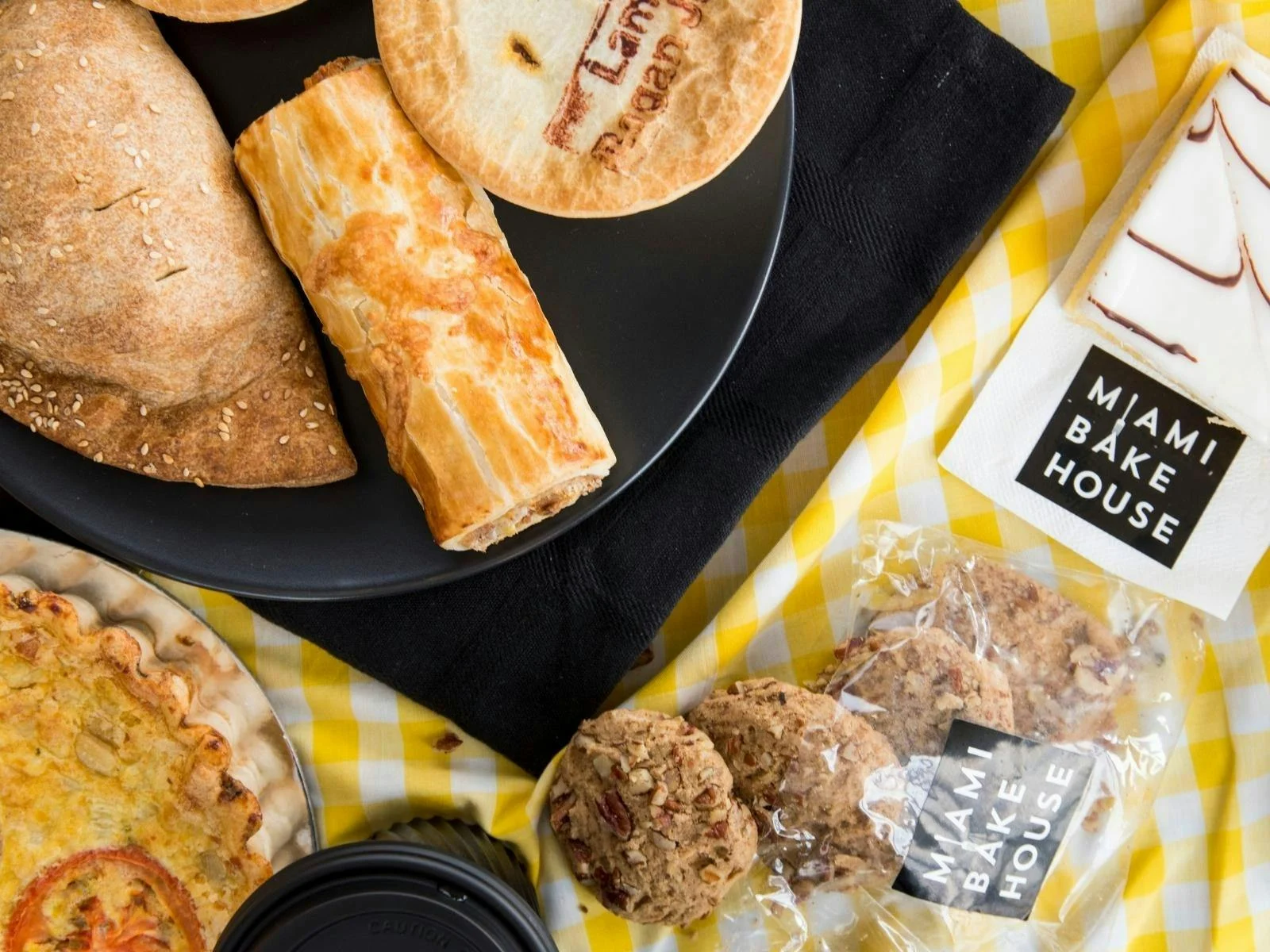 Miami Bakehouse Picnic, pies, sausage rolls, cakes, coffee, biscuit, cookie, vafe, bakery
