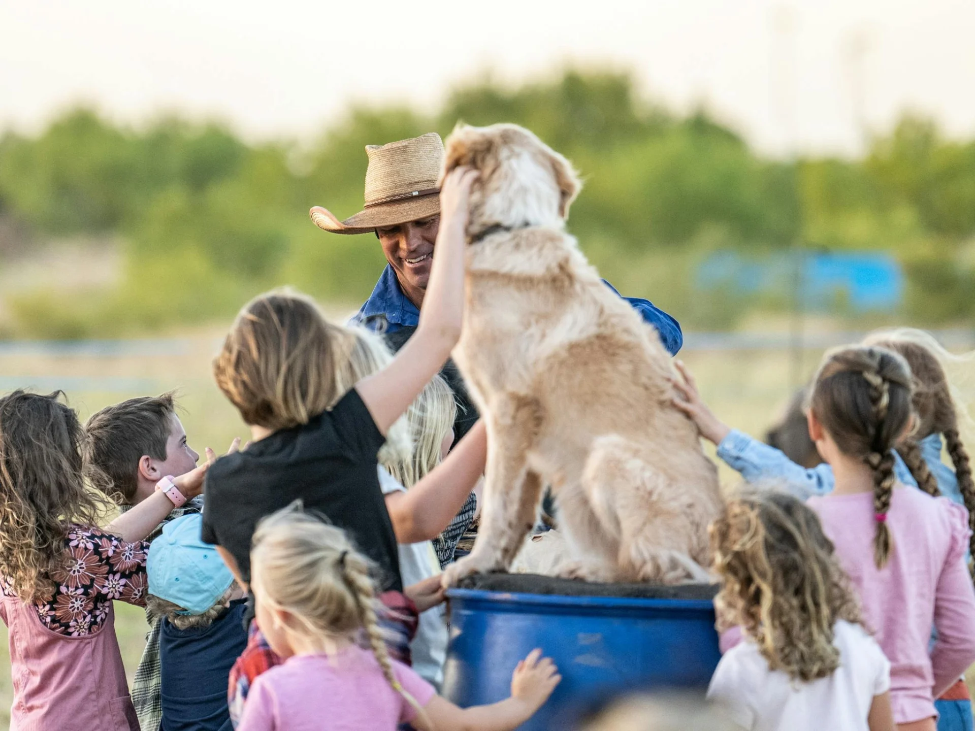 Children "helping" train the working dogs during a Tom Curtain Show